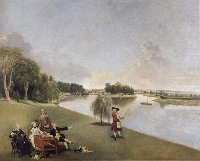 A View of the grounds of Hampton House with Mrs and Mrs Garrick taking tea, Johann Zoffany